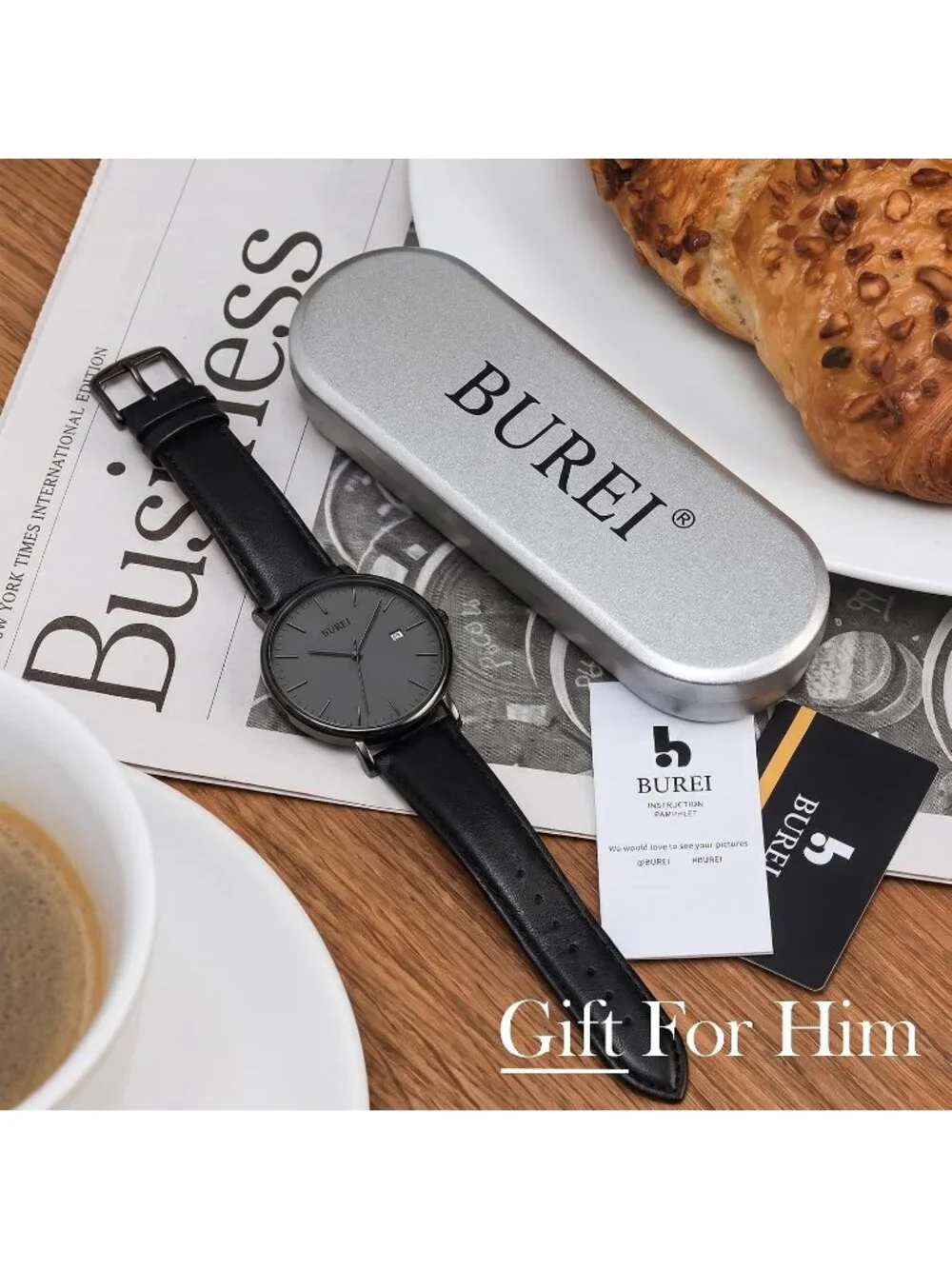 Men's Dark Grey Ultra Thin Minimalist Analog Waterproof Casual Wrist Watch